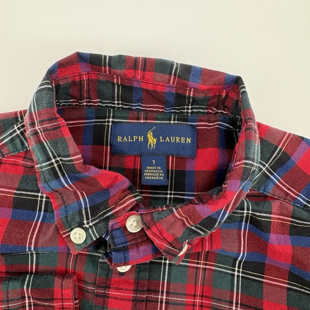 Ralph Lauren Boys Multicolor Red Plaid Button Down Shirt Size 7